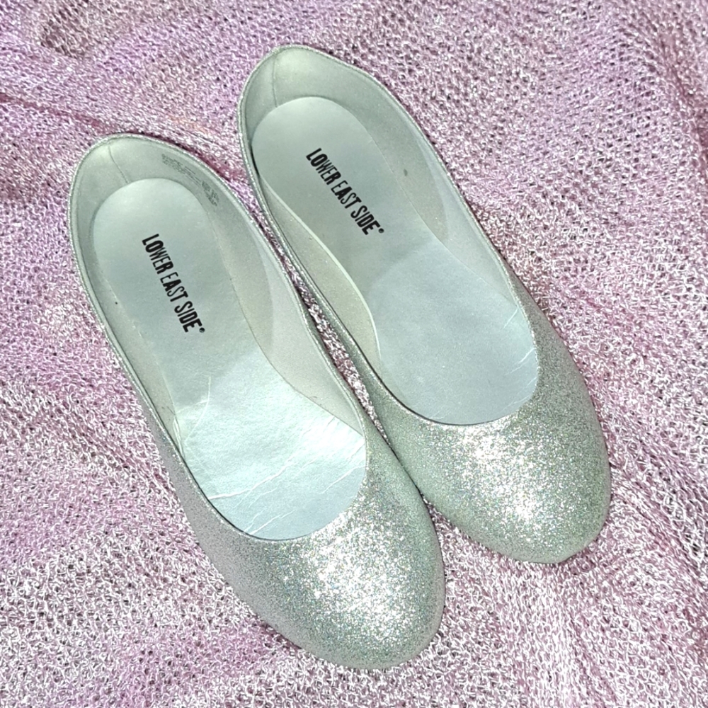 Silver Glitter Sparkle Women's Flats Size 7.5 7 1/2 Like New Lower East Side
